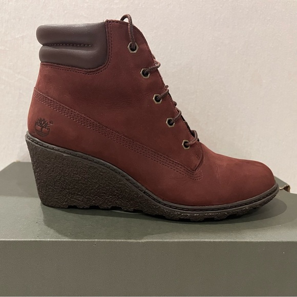 Timberland Amston Burgundy Dark Red Wedge Ankle Boots - Picture 3 of 6